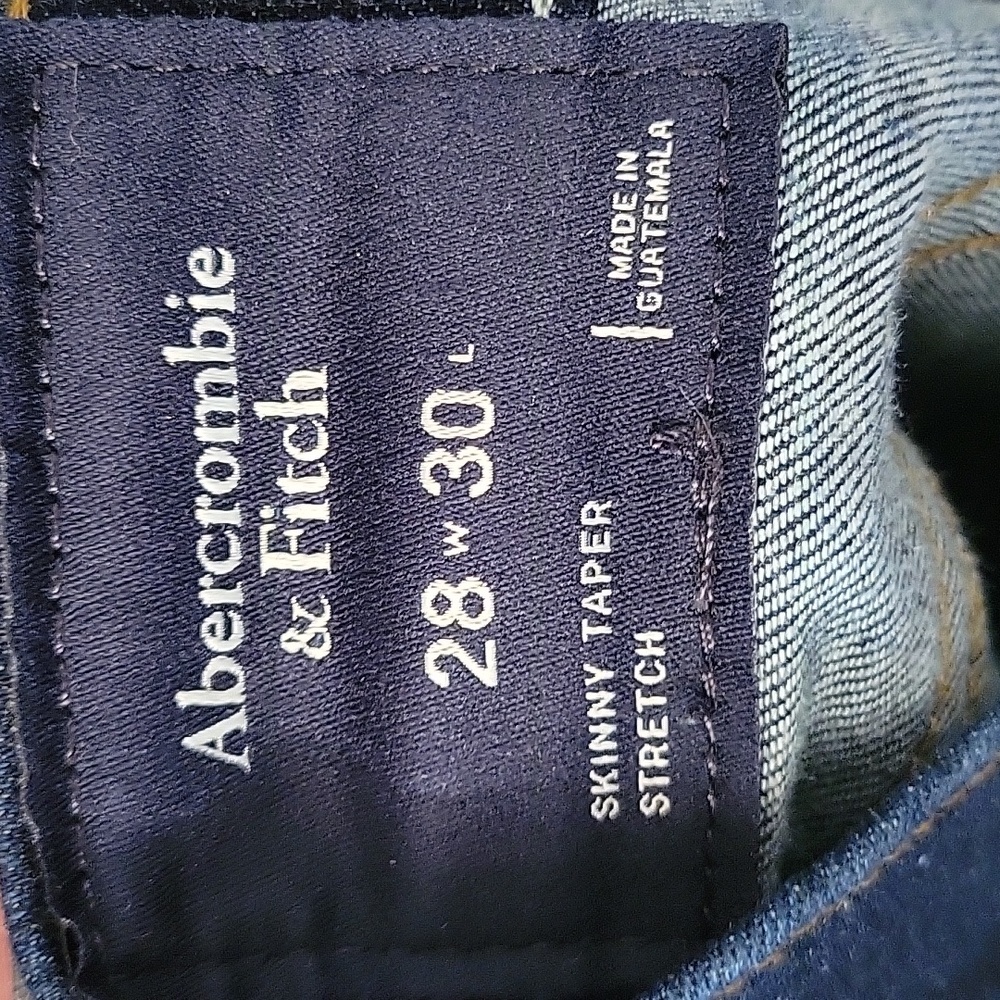 Abercrombie & Fitch Men's Straight Dark Indigo Distressed Jeans - Picture 5 of 6